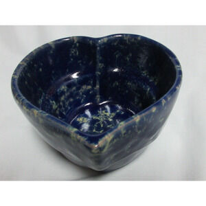 VTG Bennington Pottery Vermont Blue Agate Heart Baker Bowl Spongeware 1949